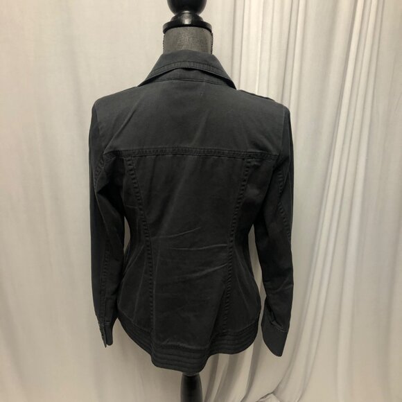 Ruff Hewn Jean Jacket Womens Size Medium Dark Gray Double Breasted Pockets - Picture 5 of 7